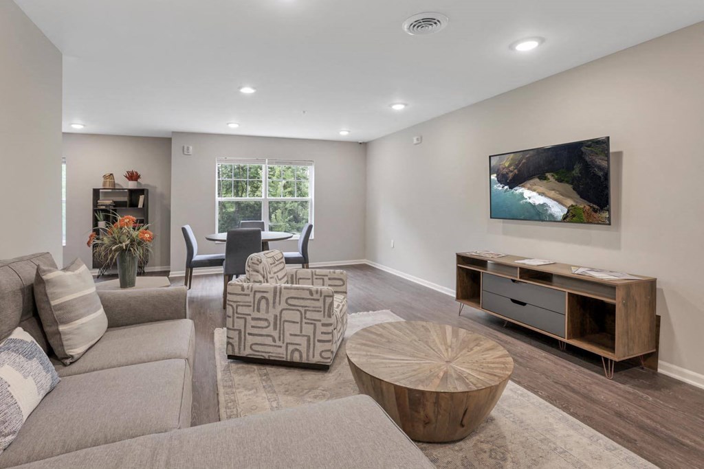 a living room with a couch and a table