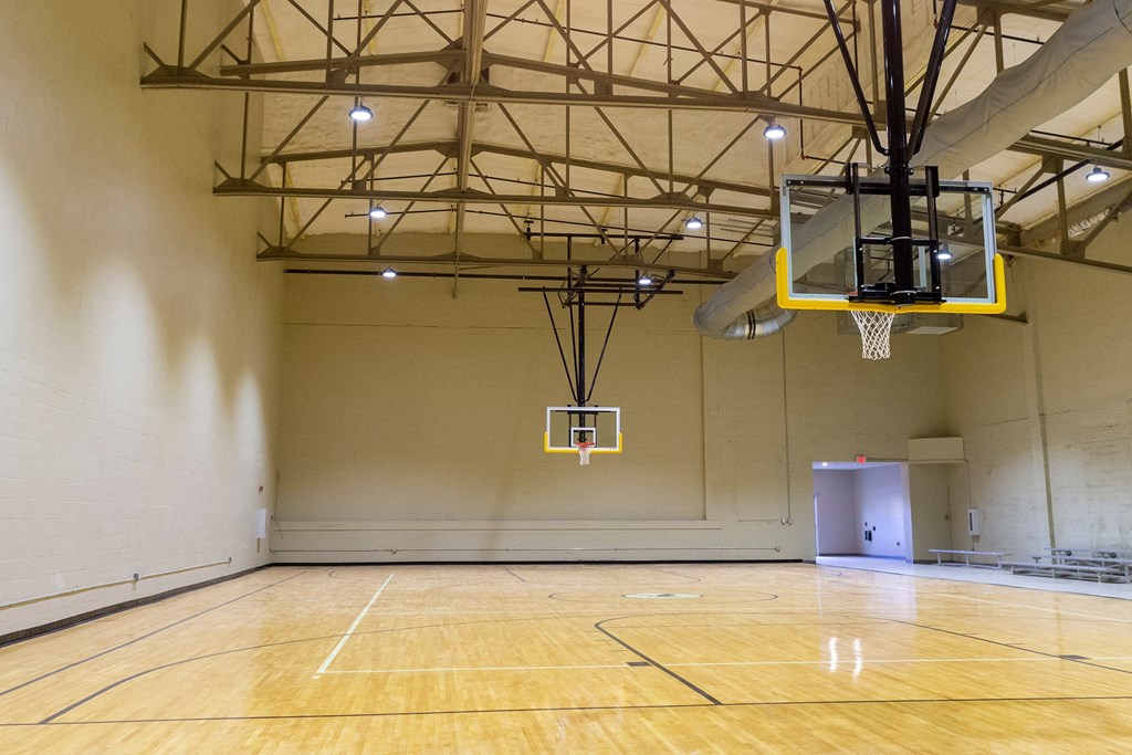 a basketball hoop in a gymnasium