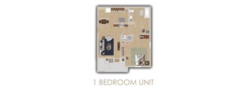 A 1 bedroom unit is shown in the image.