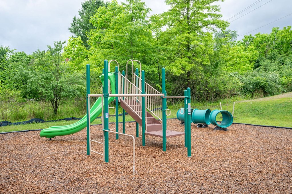 a playground with a slide and other playground equipment