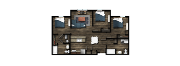 a bedroom with a bed and a chair in a room