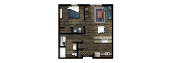 a bedroom with a bed and a chair in a room