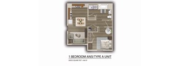 A floor plan of a 1 bedroom apartment type a unit with a gross square feet of 660 sqf.