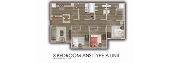 A 3 bedroom Ansi type a unit is shown in the image.