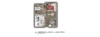 a floor plan of a small apartment with a bedroom and a living room