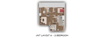 A floor plan of a 2 bedroom apartment layout.