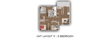 A 3 bedroom apartment layout is displayed.