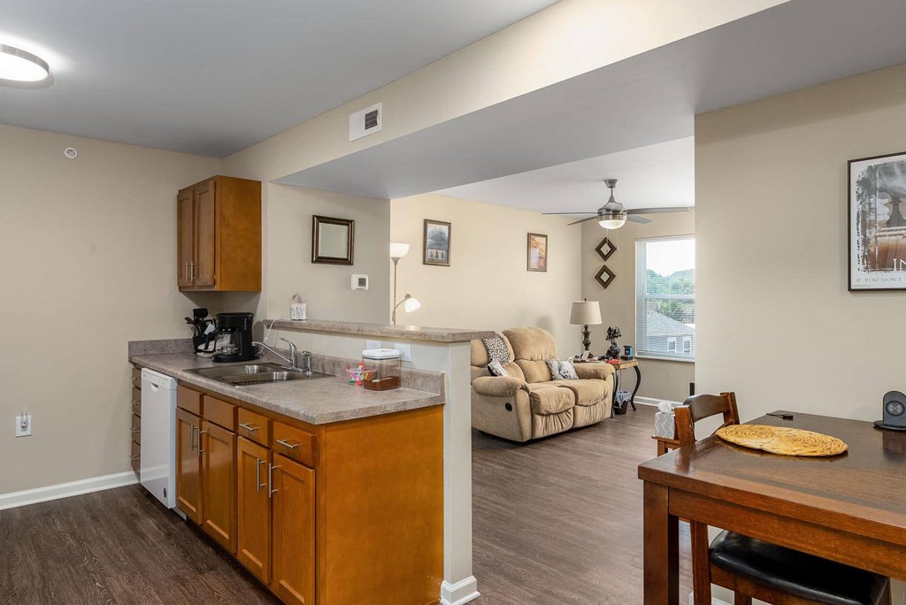 kitchen and living room at the reserve at johns creek walk