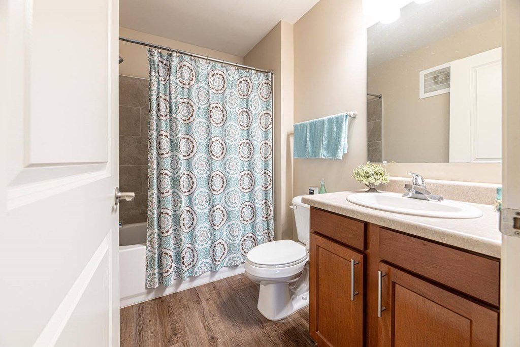A bathroom with a toilet, sink, and shower curtain.