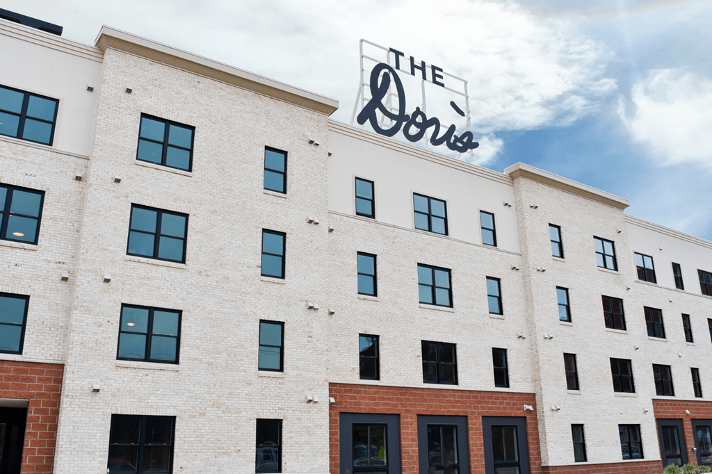 the front of the bones building with the sign on top of it