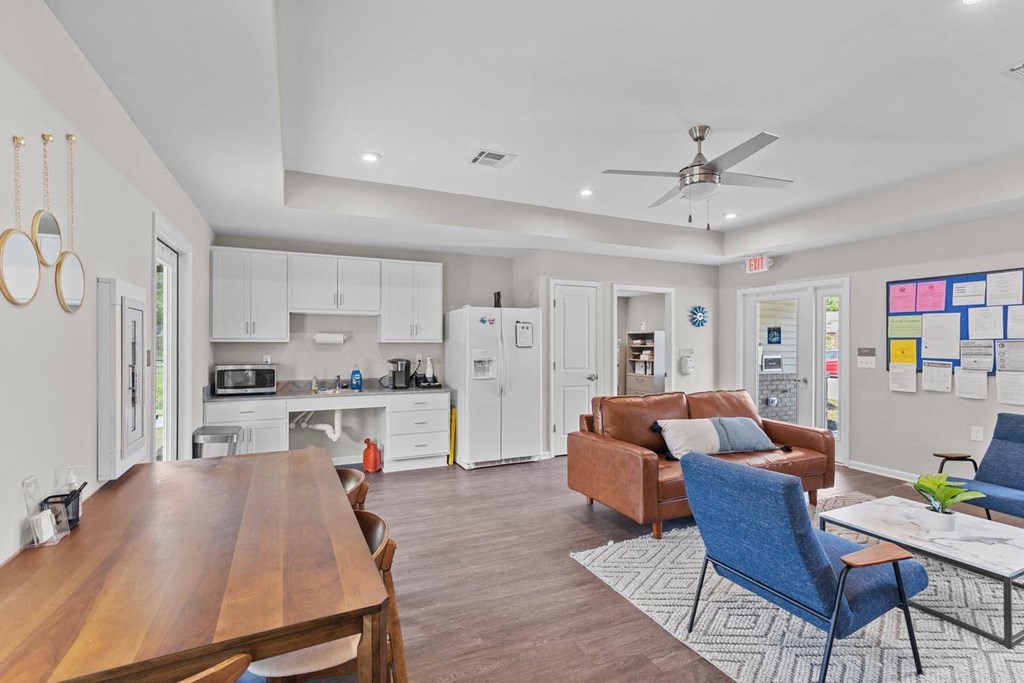 a living room with a couch and a table