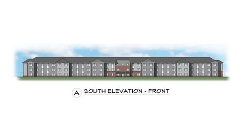 a front view of the south elevation front of a building