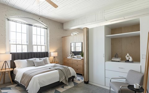 Bedroom at Wheelhouse Lofts, Ohio