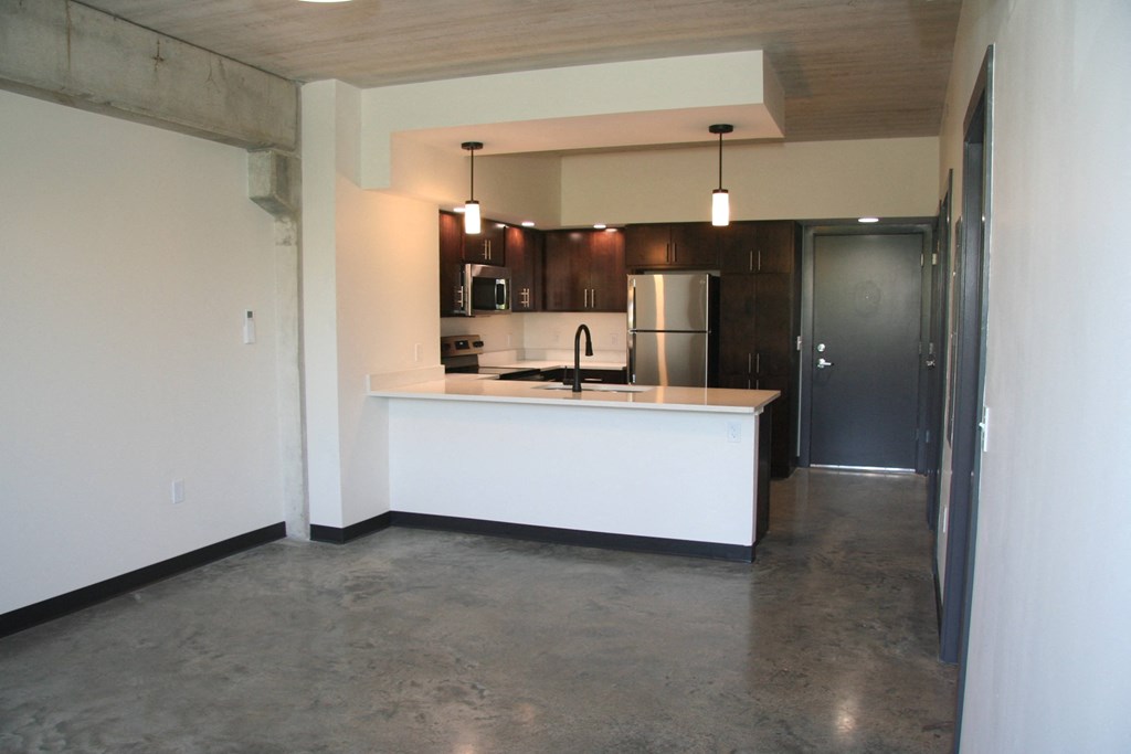 a view of the kitchen from the living room
