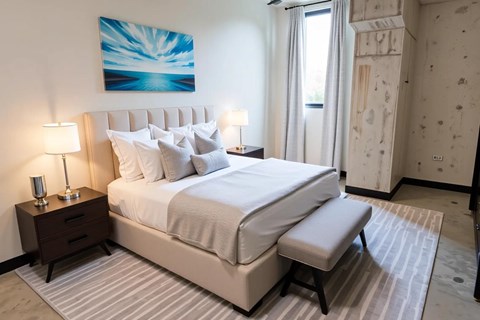 Bedroom with Bed at The 503 Apartments, Dayton, Ohio