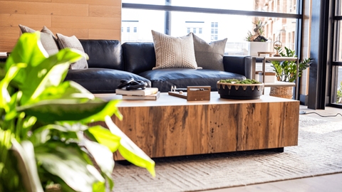 a living room with a couch and a coffee table