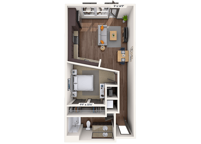 Traditional 1x1 601-637 SF