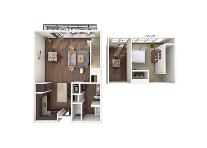 Dual Level 1x1 963 SF