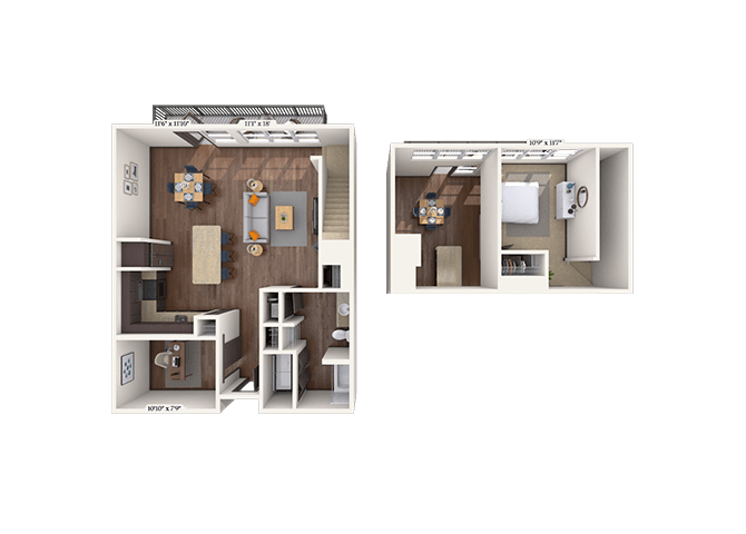 Dual Level 1x1 1082 SF