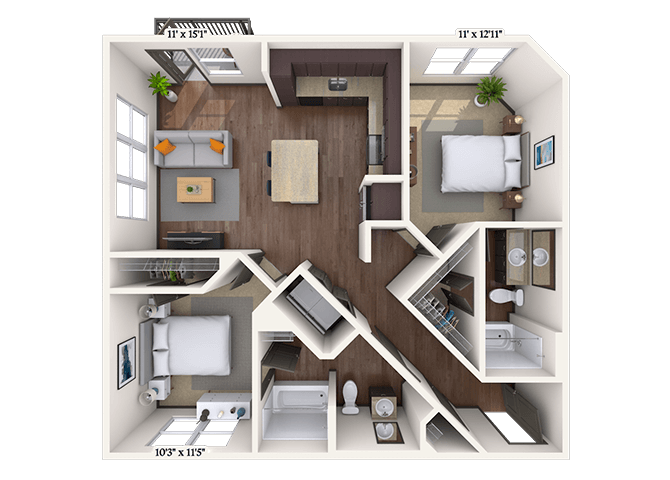 Traditional 2x2 986 SF