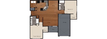 a floor plan of a small house with a bedroom and a living room with a