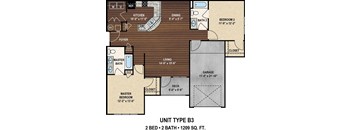 Our B3 The Spence floor plan with two bedrooms and two baths. at York Woods at Lake Murray Apartment Homes, Columbia, South Carolina