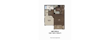 A diagram of a small apartment layout with a bedroom, living room, and bathroom.