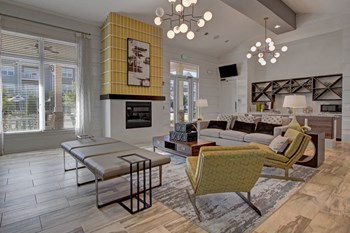 Clubhouse and fireplace Clubhouse and fireplace at York Woods at Lake Murray Apartment Homes, South Carolina, 29212 - Photo Gallery 3