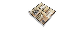 3D Floor plan, One bedroom, One bathroom