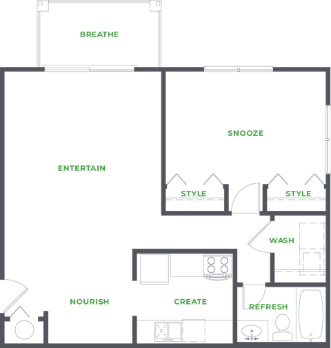 Our 1 Bedroom 1 Bathroom Floor Plan
