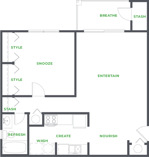 Our 1 Bedroom 1 Bathroom Floor Plan
