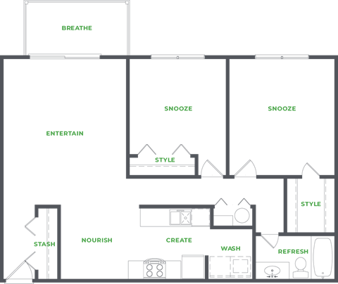 Our 2 Bedroom 1 Bathroom Floor Plan