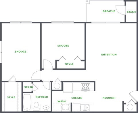 Our 2 Bedroom 1 Bathroom Floor Plan