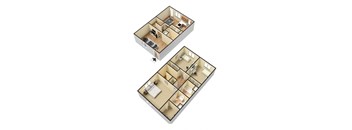 3D Floor plan, 3 bedroom, 2.5 baths