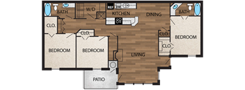 Our 1,380 square foot three bedroom floor plan