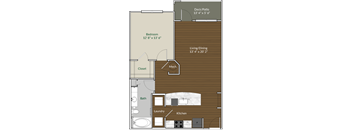 3D floor plan, one bedroom, one bathroom at Apartments @ Eleven240, North Carolina, 28216