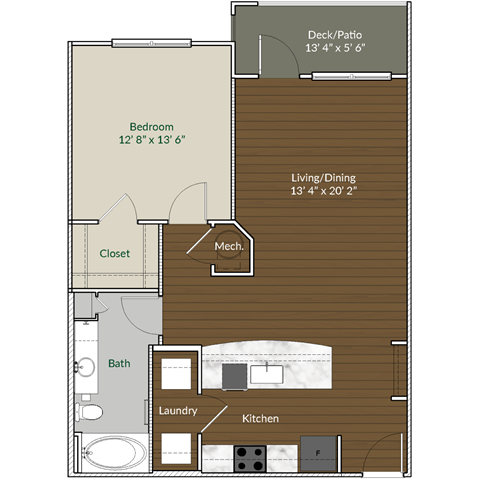 3D floor plan, one bedroom, one bathroom at Apartments @ Eleven240, North Carolina, 28216