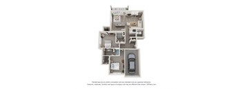 a stylized floor plan of a 3 bedroom apartment