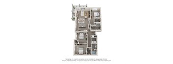 a stylized floor plan of a 3 bedroom apartment