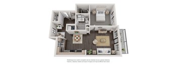 A5 Floorplan - 1 bed 1 bath 830 sq ft