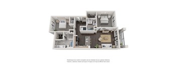 B3 Floorplan - 2 bed 2 bath 1117 sq ft