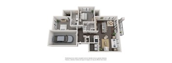 B4.1 Floorplan - 2 bed 2 bath 1233 sq ft