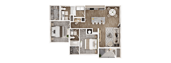 A detailed 3D floor plan of a house showing all rooms and their layouts.
