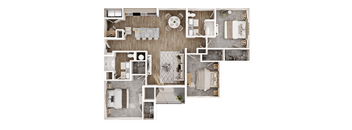 A detailed floor plan of a house with multiple rooms and furniture layouts.