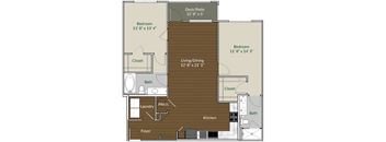Floor Plan of B2 Image - 2 bedroom 2 bath 1,113 sq ft at Apartments @ Eleven240, 28216