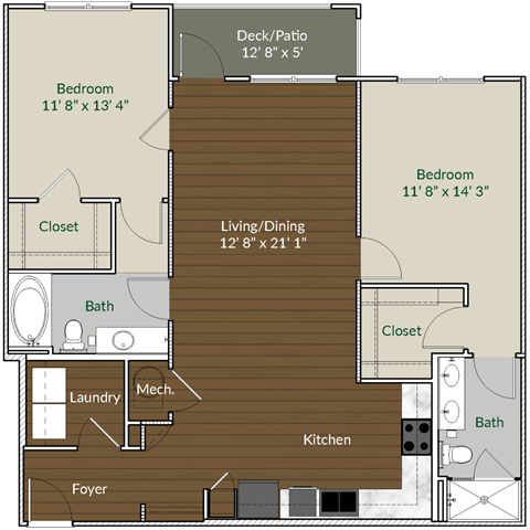 Floor Plan of B2 Image - 2 bedroom 2 bath 1,113 sq ft at Apartments @ Eleven240, 28216