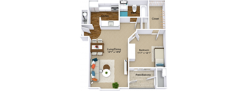 one bedroom 3D floor plan