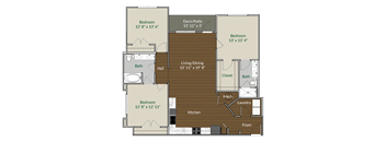 Floor Plan of C1 - 3 bedrooms 2 bathrooms 1200 sq ft at Apartments @ Eleven240, Charlotte
