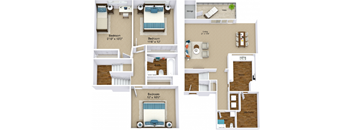 Cascade three bedroom townhome 3D floor plan