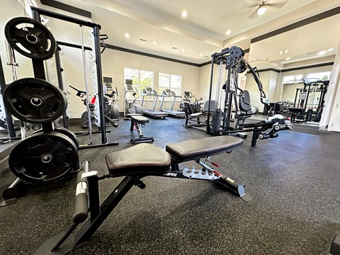 24-hour fitness center with cardio and strength-training equipment at Promenade at Pinnacle Hills in Rogers, AR